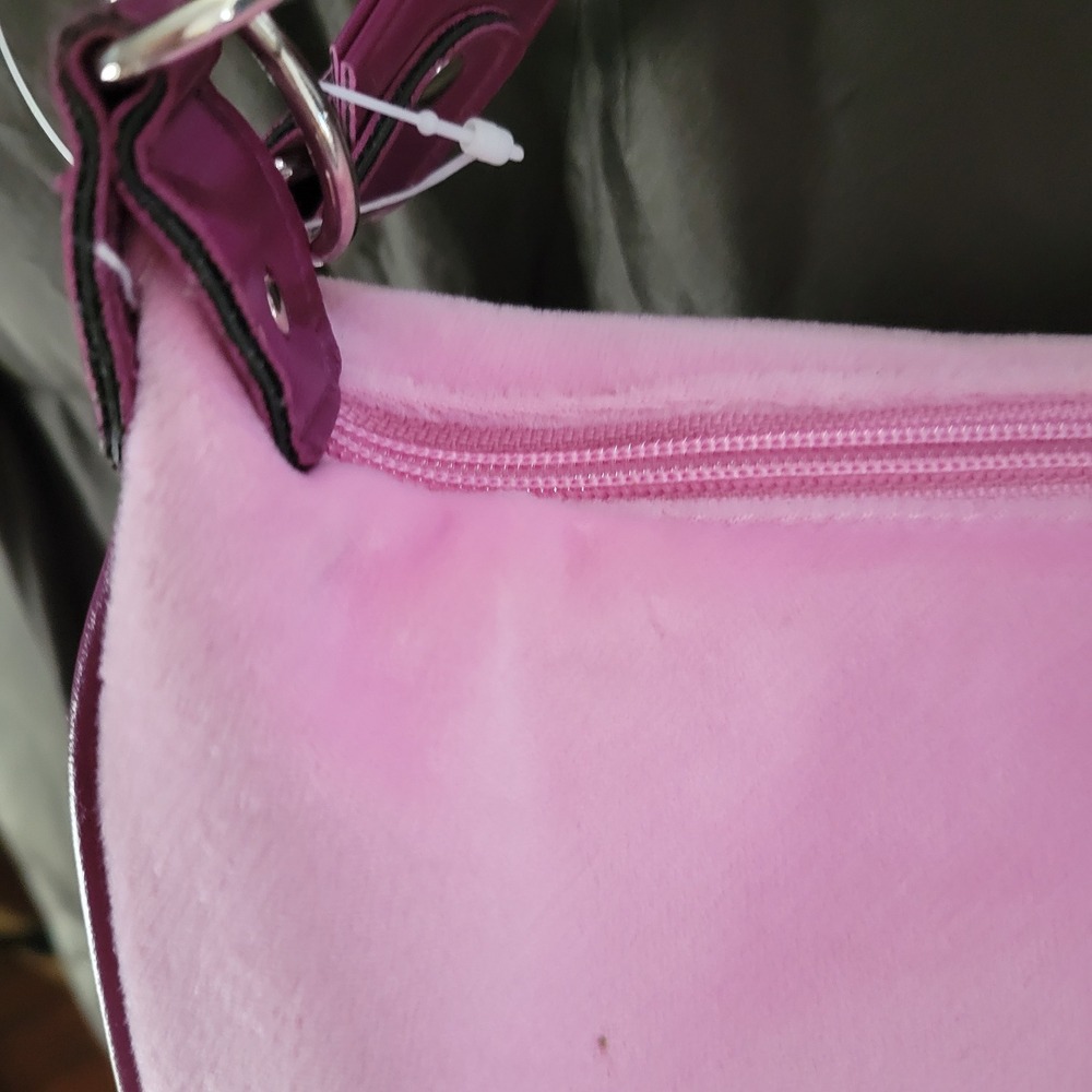2006 Hello Kitty Pink Velour Shoulder Bag Plum Trim Rose Embroidery Y2K Sanrio - Picture 13 of 16